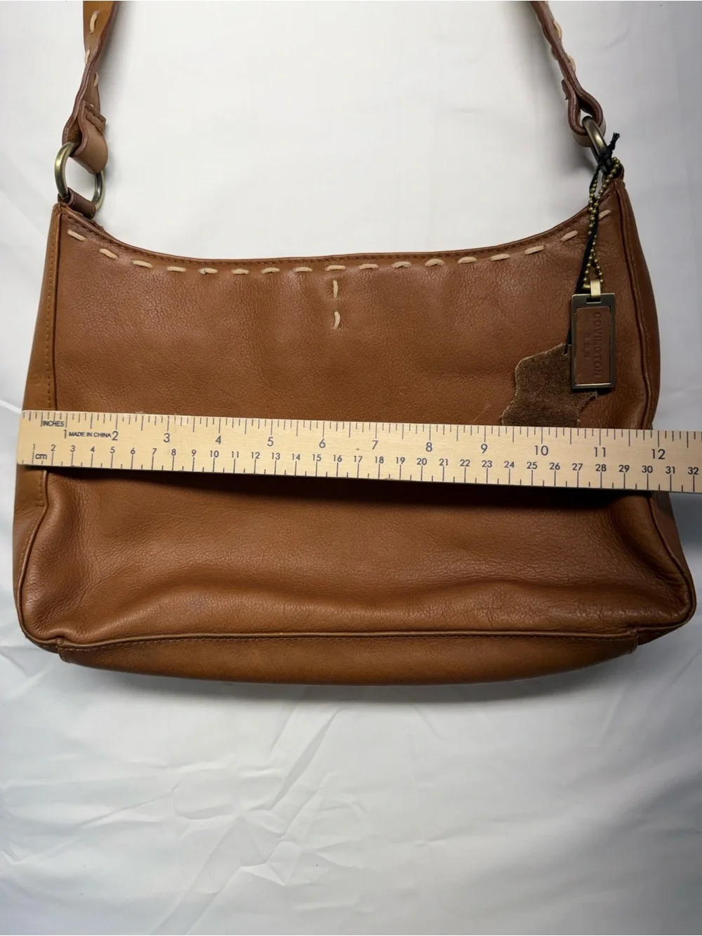 Covington Brown Leather Shoulder Bag with Stitch Detail